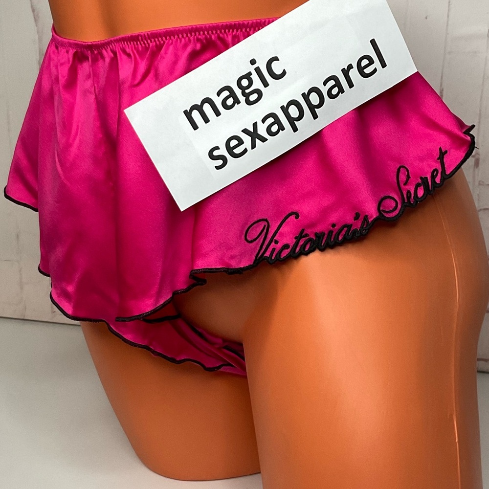 VS L XL VERY SEXY SATIN RUFFLE HIGH-LEG CHEEKY PANTY LOGO EMBROIDERY SHORTS PJ